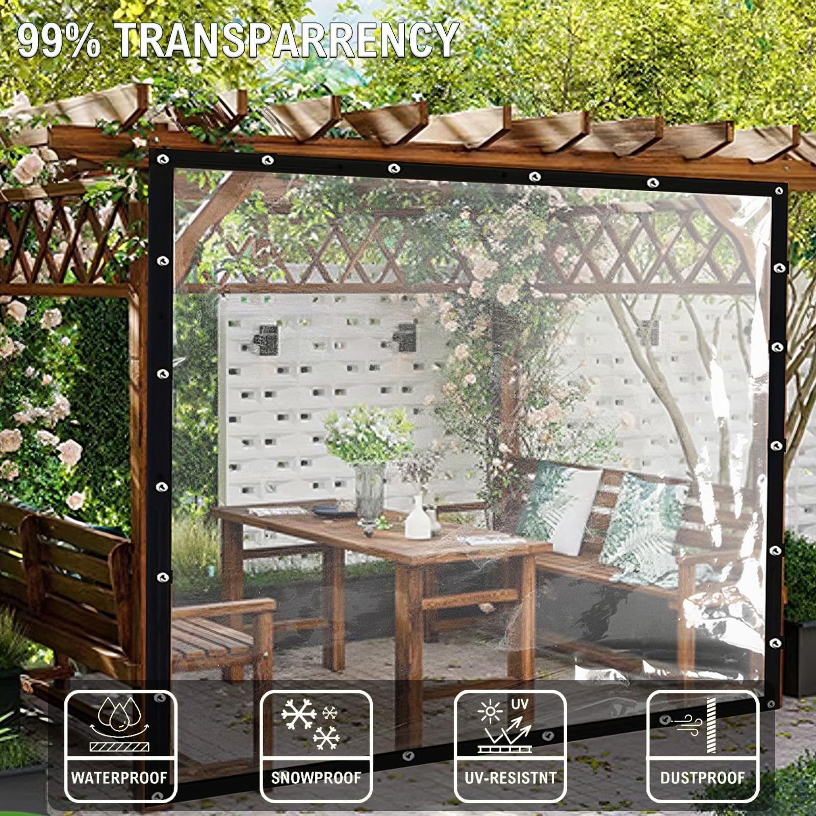 Transparente Plane Wasserdicht, 2x7m Abdeckplane PVC mit Ösen für Außenbereich, Wetterfeste Plane Tarpaulin für Gartenmöbel Balkon Pflanzen Gewächshaus Dach Haustiergehege