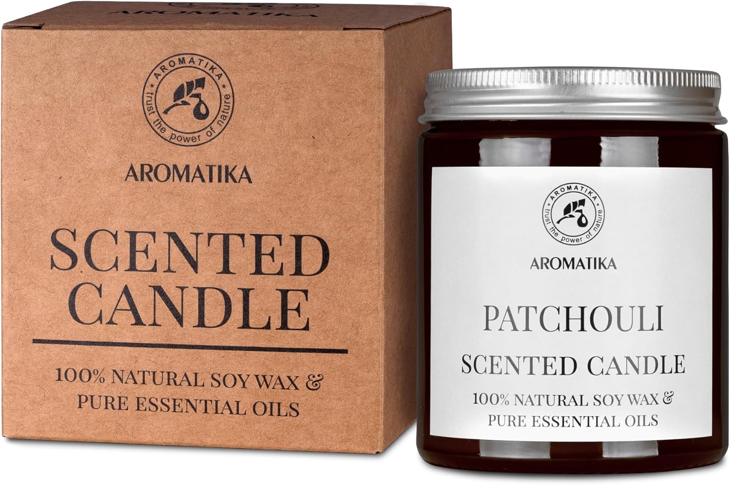 Scented Candle Patchouli - Soy Wax Candles with Essential Oil - Aromatherapy Candle - Soywax 150g - Up to 45 Hours Burn Time - Home Scented Candles - Glass Candle Gift