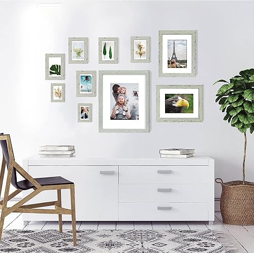 Vista 4 de Hongkee - Juego de 4 portarretratos de 4 x 6 pulgadas, hechos de vidrio real y marco de madera verde salvia, exhibición en pared o mesa, para fotos