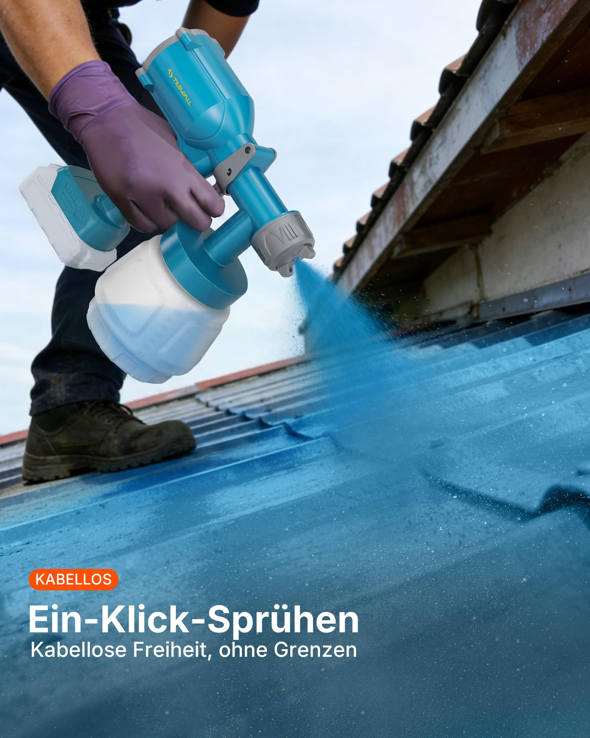 Tilswall Farbsprühsystem Akku, Lackierpistole mit 1000ml Tank, Für Makita & Dewalt 18V Akku (Ohne Akku), Farbsprühgerät 2 Düsen & 3 Sprühmustern, Kabellose Paint Spray Gun Für Wand & Holz