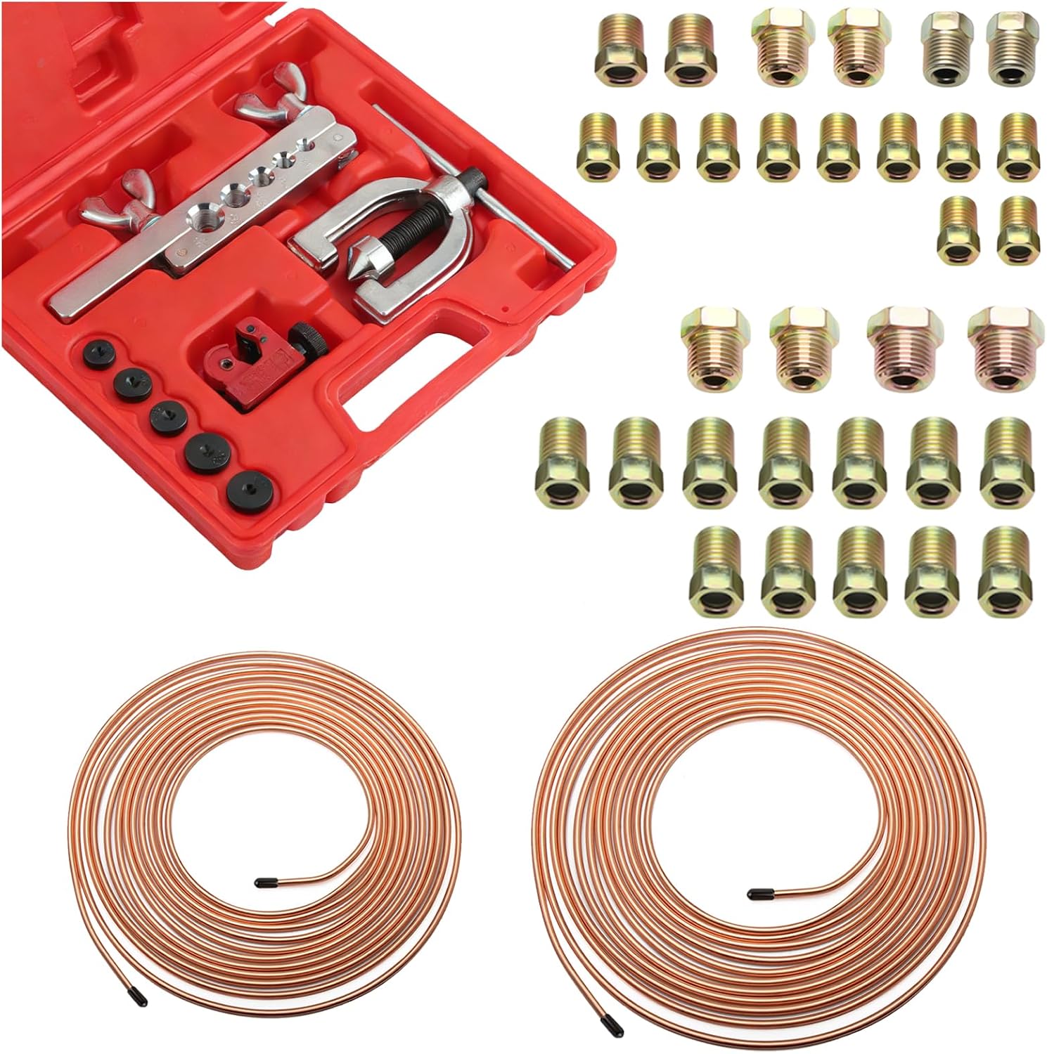 25Ft 1/4 & 3/16 Brake Line Kit + Brake Line Flaring Tool Kit