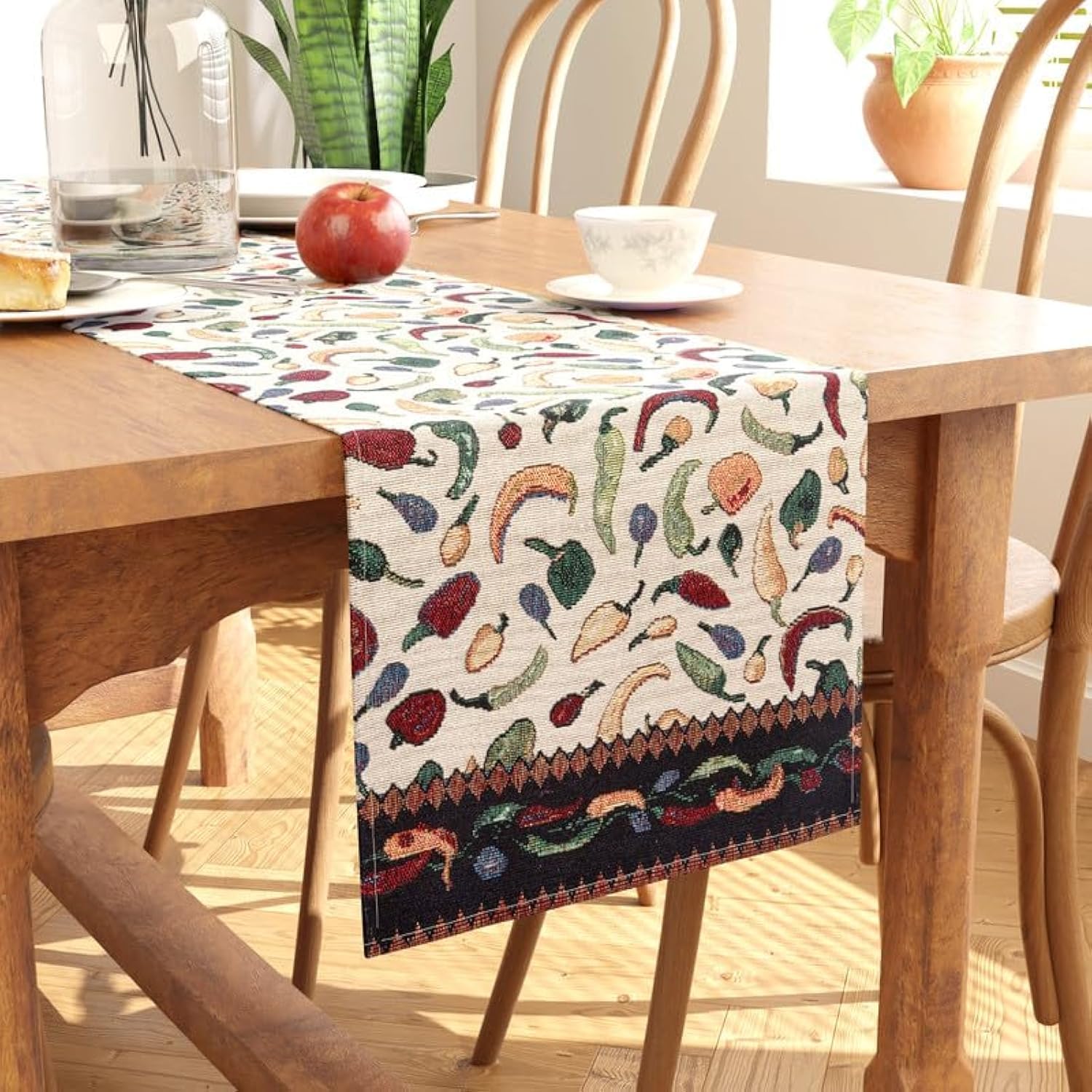 Encasa XO Boho Jacquard Table Runner - Chilies Design | Vintage Style | Size 32x150 cm | Woven Bohemian Tapestry for 4 Seater Dining - Machine Washable (B0C5JDKR8R) Amazon Price History, Amazon Price Tracker