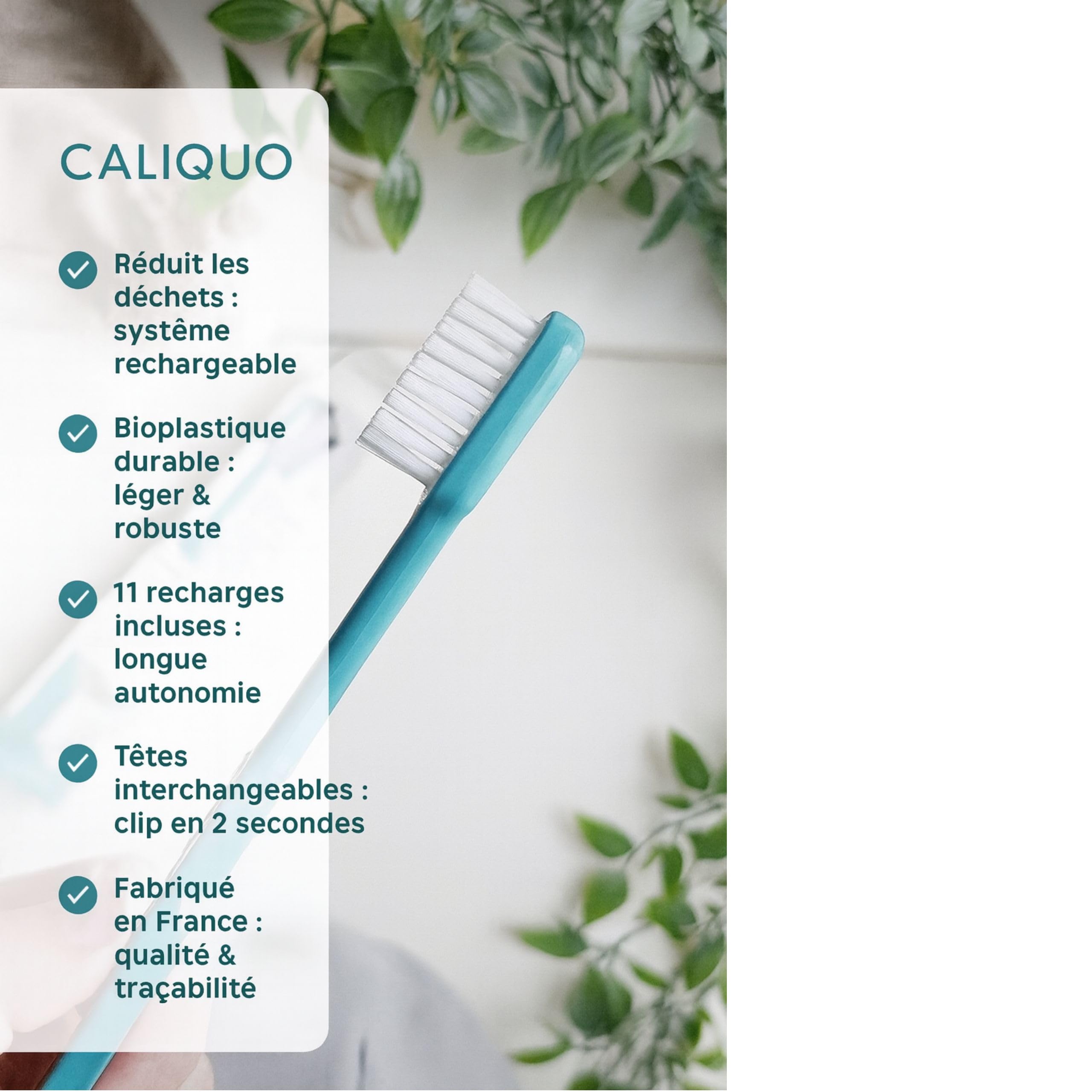 Pack Brosse à Dents Rechargeable : 1 Manche Bioplastique + 11 Recharges | Zéro Déchet, Têtes Interchangeables | Écologique | Fabriqué en France (TURQUOISE, MEDIUM)