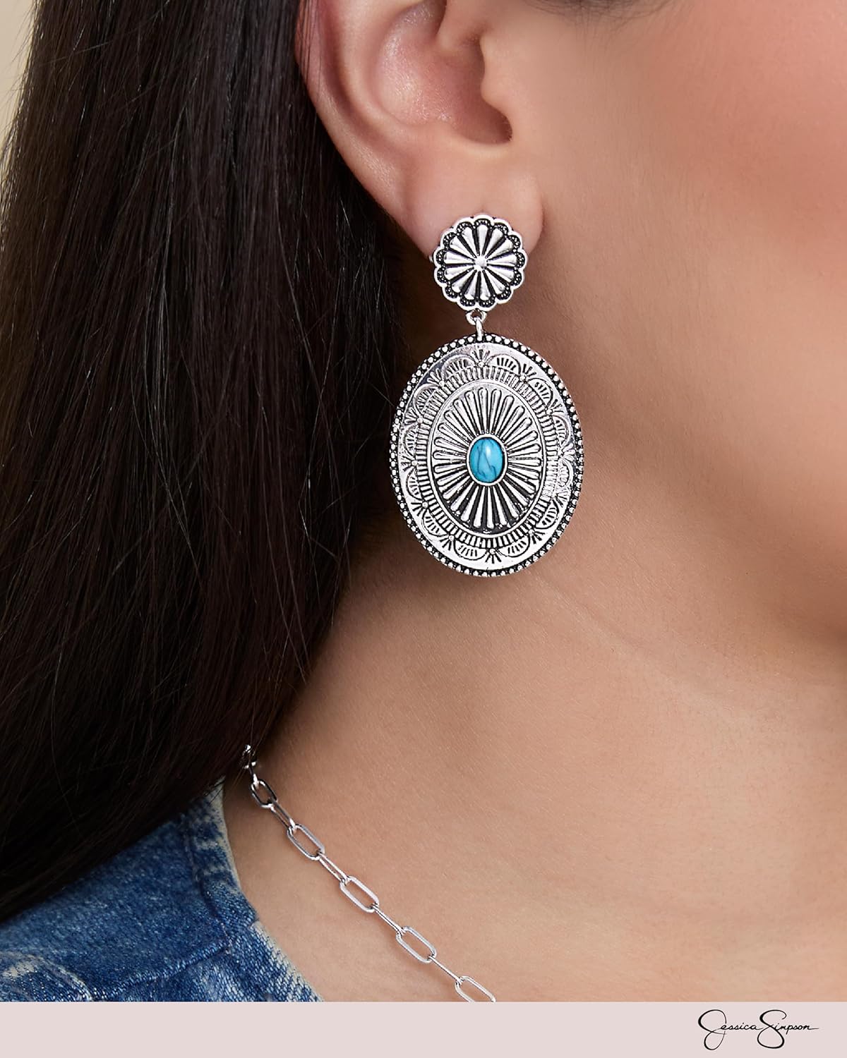 Jessica Simpson Turquoise Drop Earrings for Women, Oxidized Silver-Tone Turquoise Earrings with Dangle Pendant - Image 3