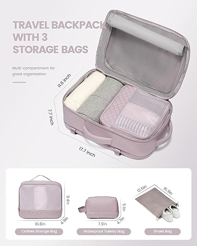 Vista 33 de LOVEVOOK Mochila para laptop para mujer, mochila de viaje, aprobada por aerolíneas de moda, Beige, Mochilas de viaje