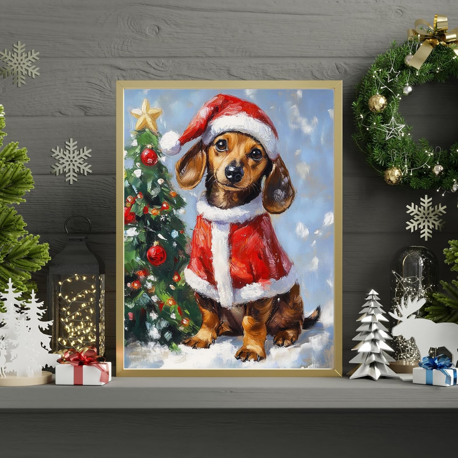 Santa Claus Dachshund Jigsaw Puzzle 300/500/1000 Piece - Cozy Xmas for Pet-Loving Family in Christmas (300pc (25×35cm))
