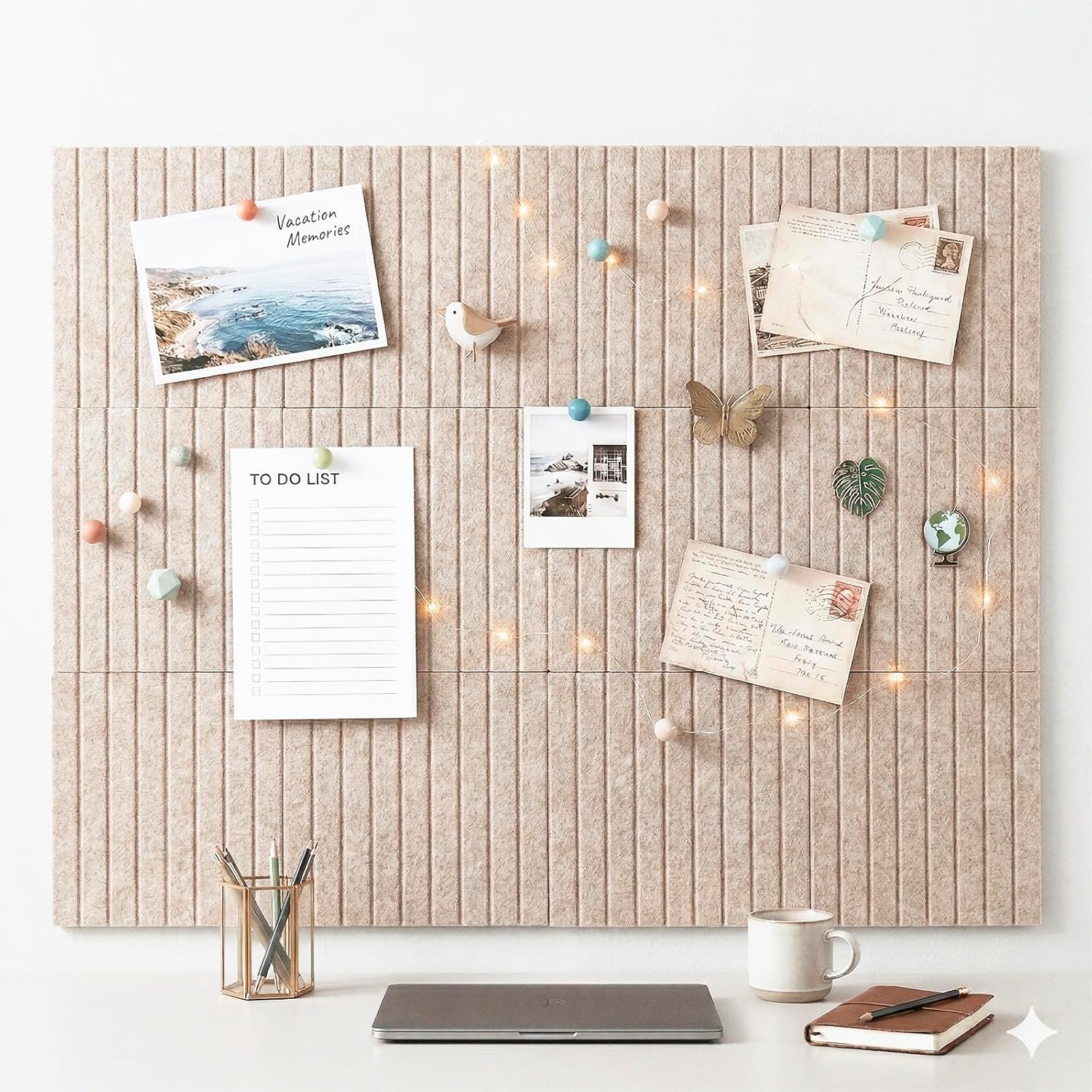 Large Felt Bulletin Board for Wall, 12-Pack 48" x 36" Oatmeal Grooved Felt Board with Adhesive Backing, Cork Alternative Memo Pin Board, Acoustic Fabric Tiles for Home Office, Classroom & Wall Decor