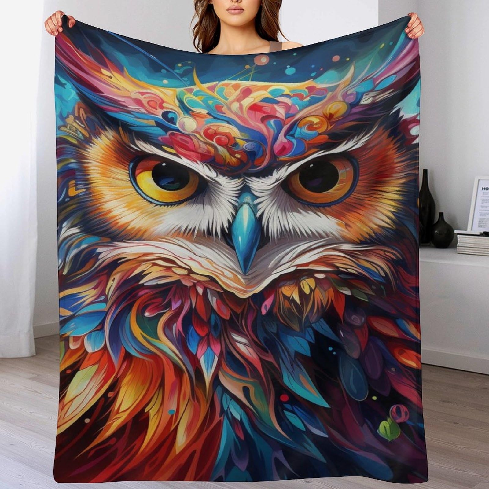 Couverture polaire hibou plaid doux et chaud jeté de canapé 130x180