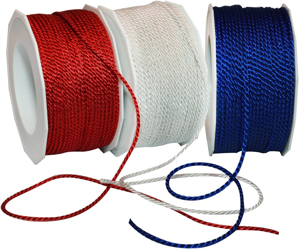 Morex Ribbon Patriotic Cord, Acetate, 1/16 Inch by 165 Yards Total, Red/White/Blue, Item 43602p3-914