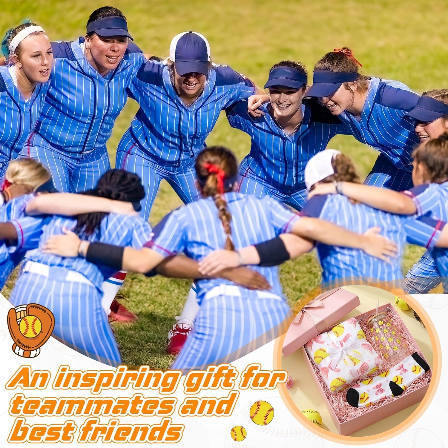 Tudomro 3 Pcs Softball Gifts for Girls Stuff Include Softball Themed 50''x60'' Throw Blanket 16 oz Glass Cup Socks Sport Accessories Birthday Gifts for Girls Women Team Player Coach