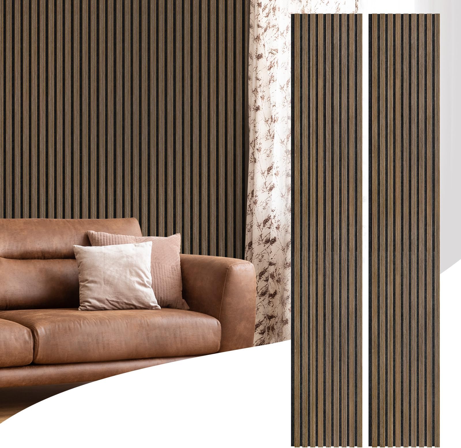 Wood Acoustic Panels, 2 PCS Diffusion Wall Panels, Decorative Sound Proof Panels for Home Office Cinema (Deep Walnut)