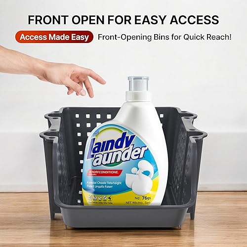 Miniatura 6 de Skywin Contenedores de almacenamiento apilables de plástico para despensa, color gris oscuro, paquete de 4 contenedores apilables para organizar