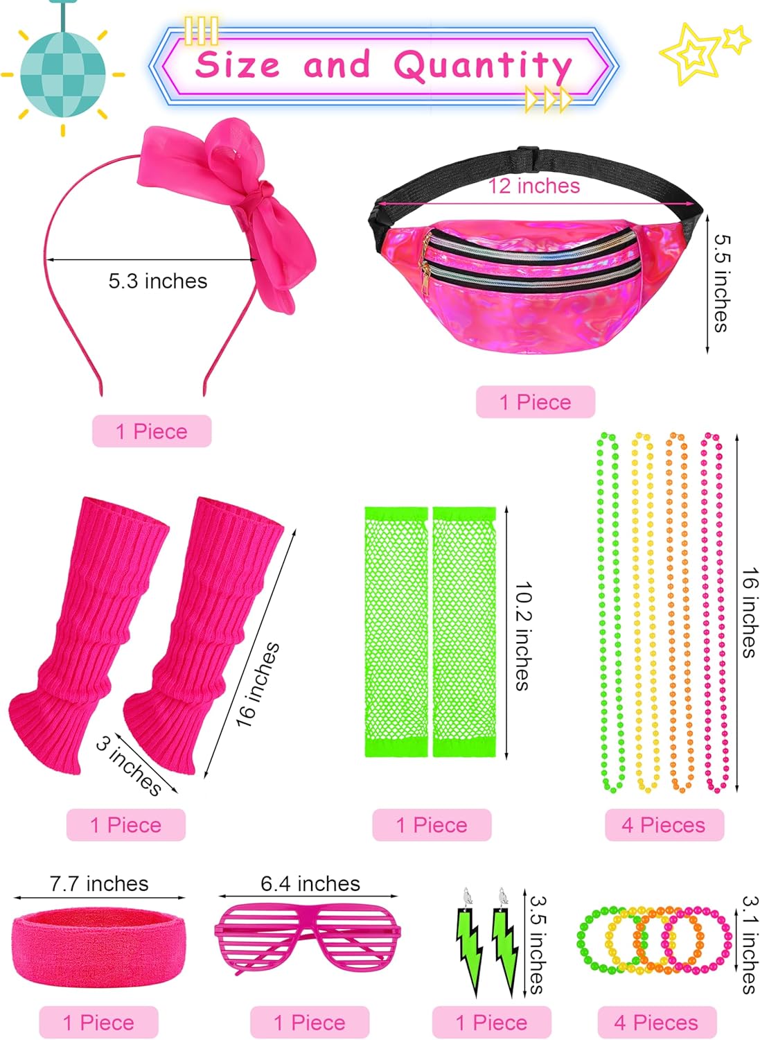 AOTHSO 18 Pieces 80s Outfit for Kids Girls 80s Costume Accessories Set Halloween Cosplay 1980s Party - Image 2