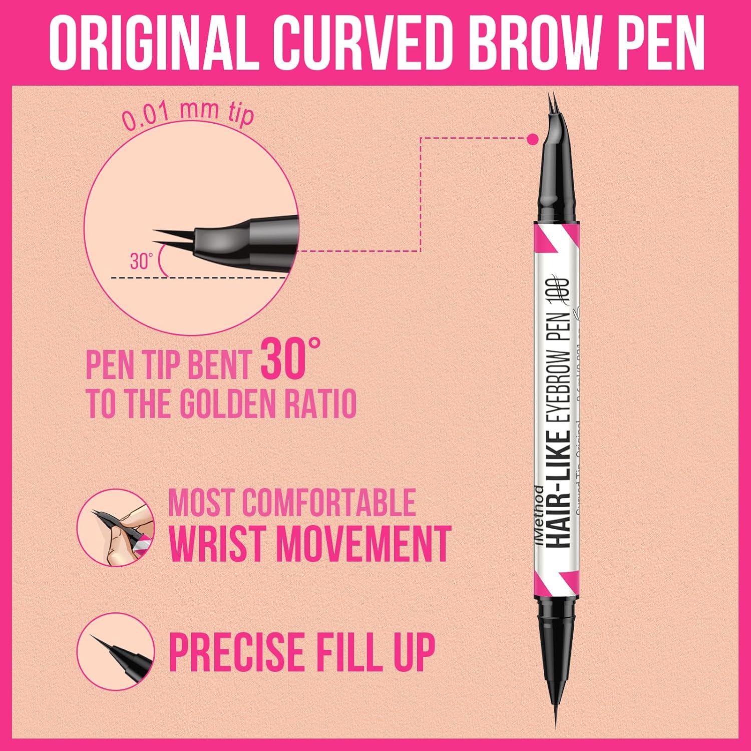 iMethod Curved Eyebrow Pen - 2-in-1 Dual-Ended Eyebrow Pencil with Curved Tip and Precise Brush-Tip, Microblading Pen for Natural Brows, Dark Brown - Image 7