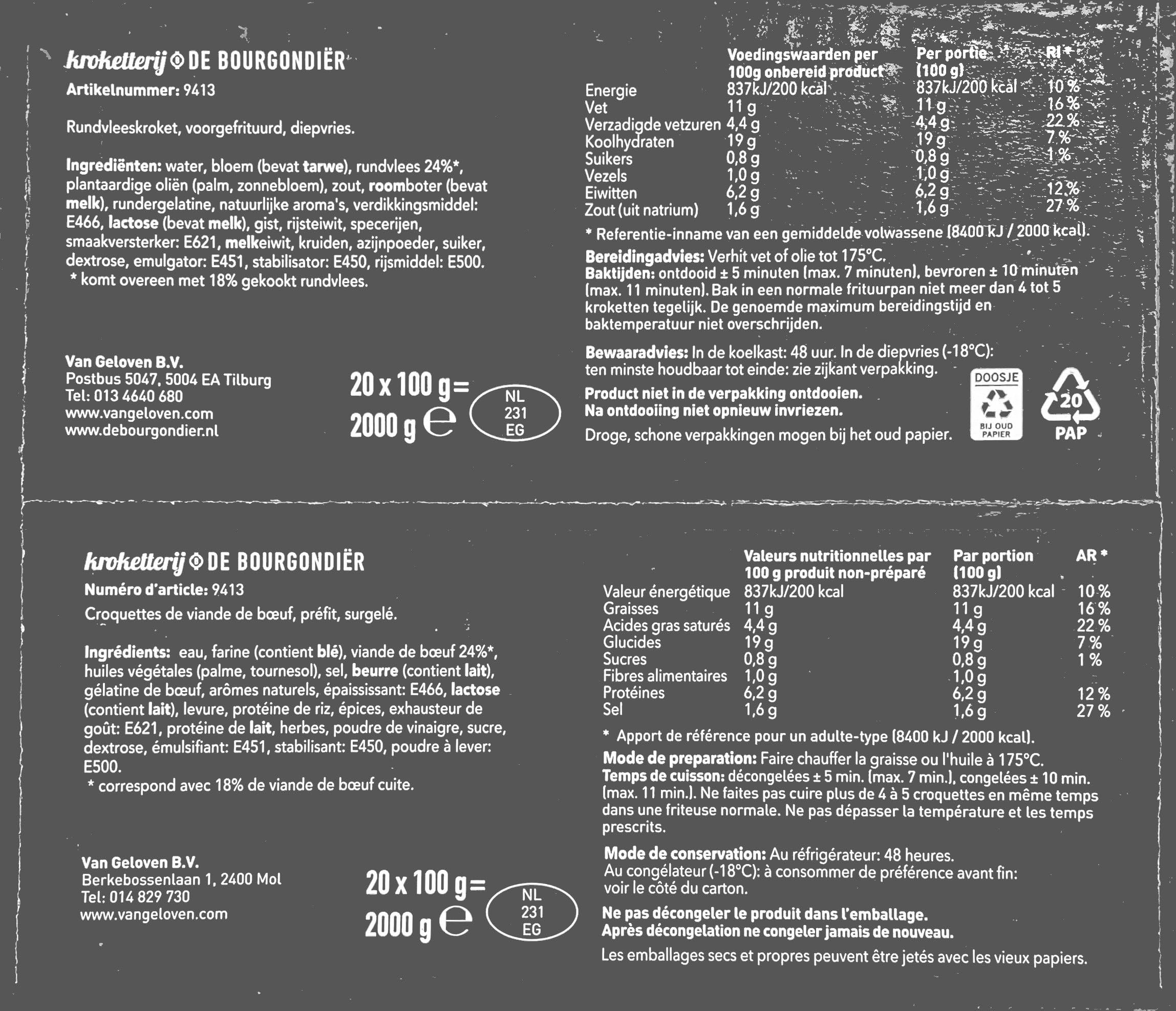 De Bourgondier Rindfleischkroketten 20 Stk. x 100g I Rundvleeskroket aus Holland I TK Snacks I Kroketjes I Für die Fritesue geeignet