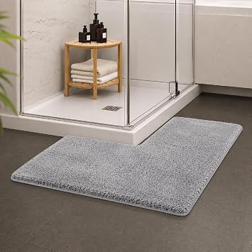 Funvalley Surperfect Corner Shower Mat Microfibre L-Shaped Bath Mat | Supersoft, Ultra Absorbent & Non-Slip | Fits Corner Showers Inner Dimensions 80x80cm | Ideal for Bathroom Floors