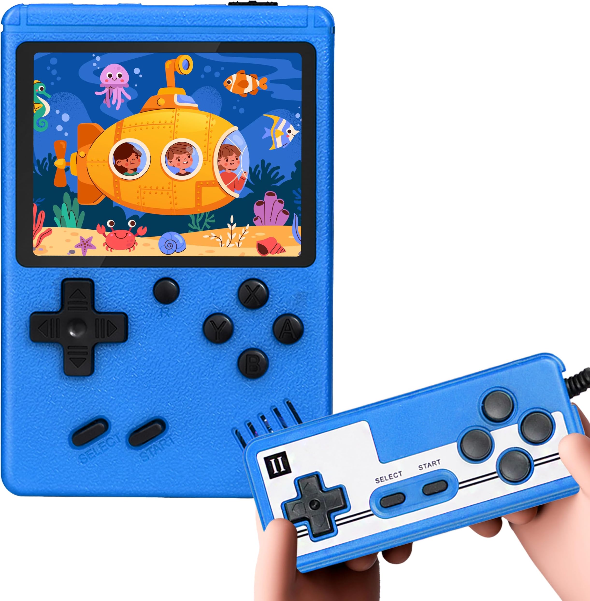 Retro Handheld Game Consoles, Portable Retro Game Console Mini Game Player with 500 Classic Games, 3 Inch LCD Screen Portable Retro Video Game Console, Support for Connecting TV & 2 Players, Blue