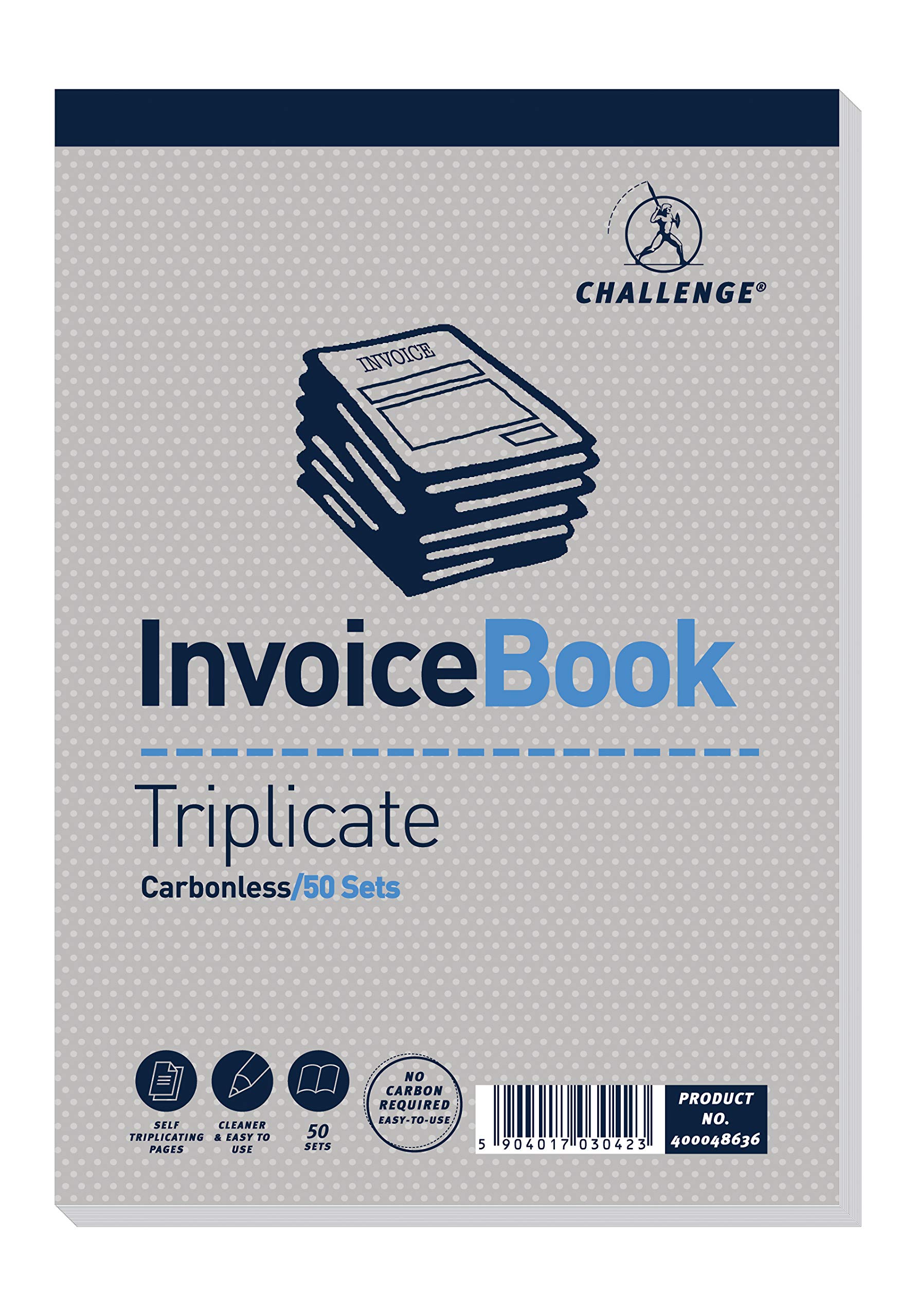 Challenge 195 x 137 mm Triplicate Invoice Book without Vat, Carbonless, 50 Pages, Set of 1,
