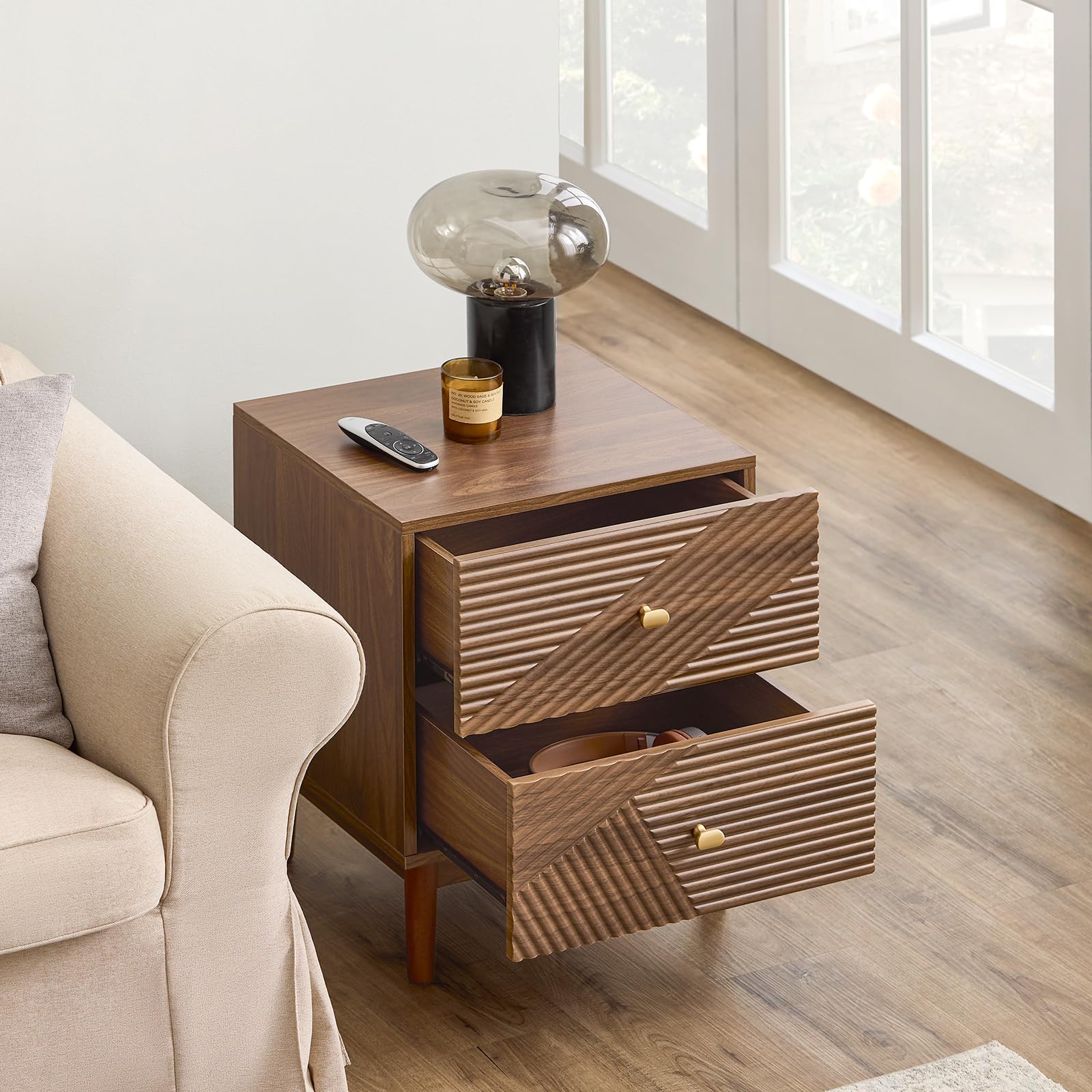SoBuy Vintage Nachttisch mit 2 Schubladen 45×40×58cm Schlafzimmer | Holz Beistelltisch mit Gummibaumholzbeinen, Nachtschrank für Schlafzimmer Wohnzimmer und Büro, Braun FBT170-N