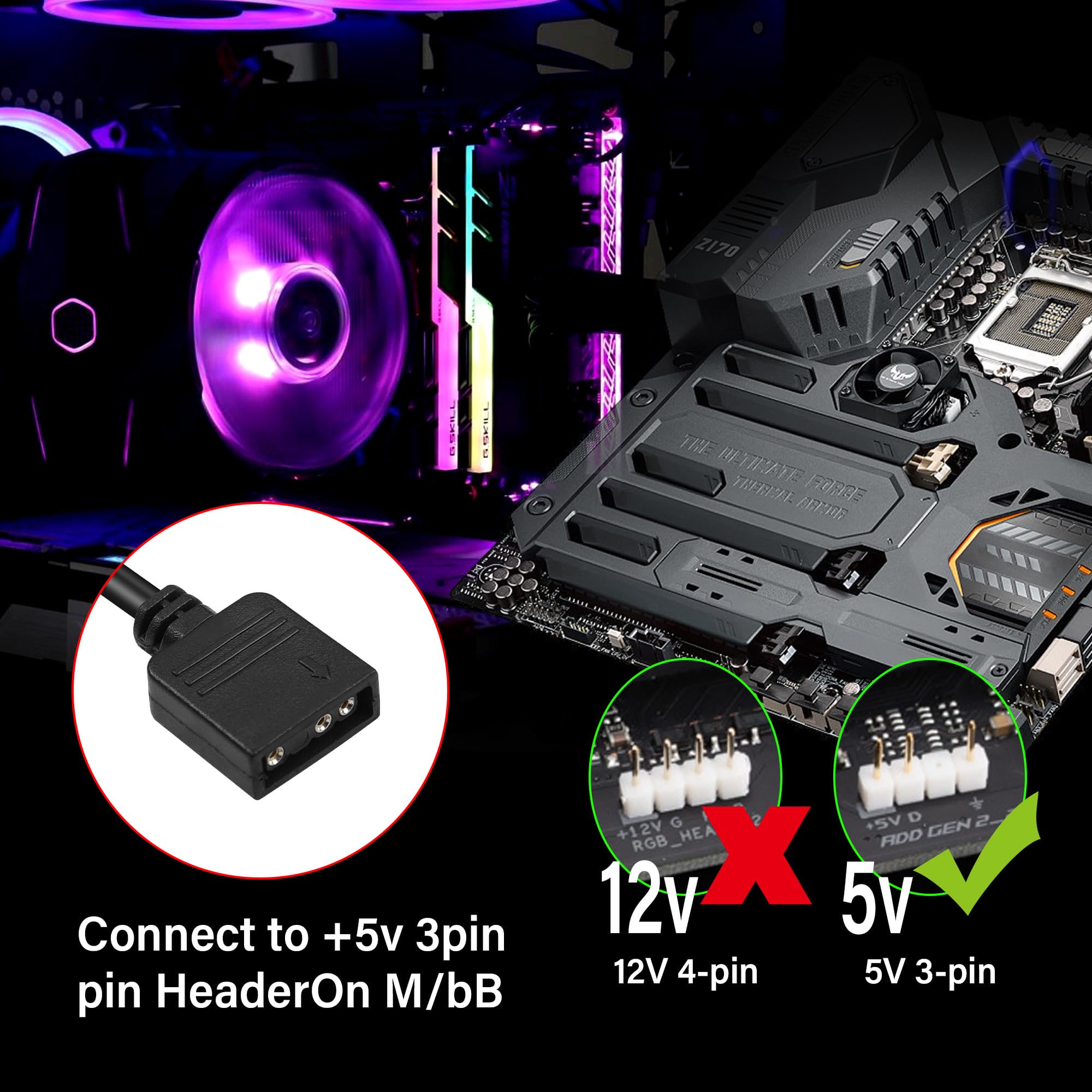 Câble d'Extension RGB 3 Broches Vers SM Adaptateur Mâle ARGB 5V Pour Ventilateur Bande LED PC 0.98ft