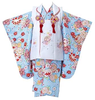 Amazon | 七五三 着物 3歳 被布セット 疋田 青 水色 ブルー フル