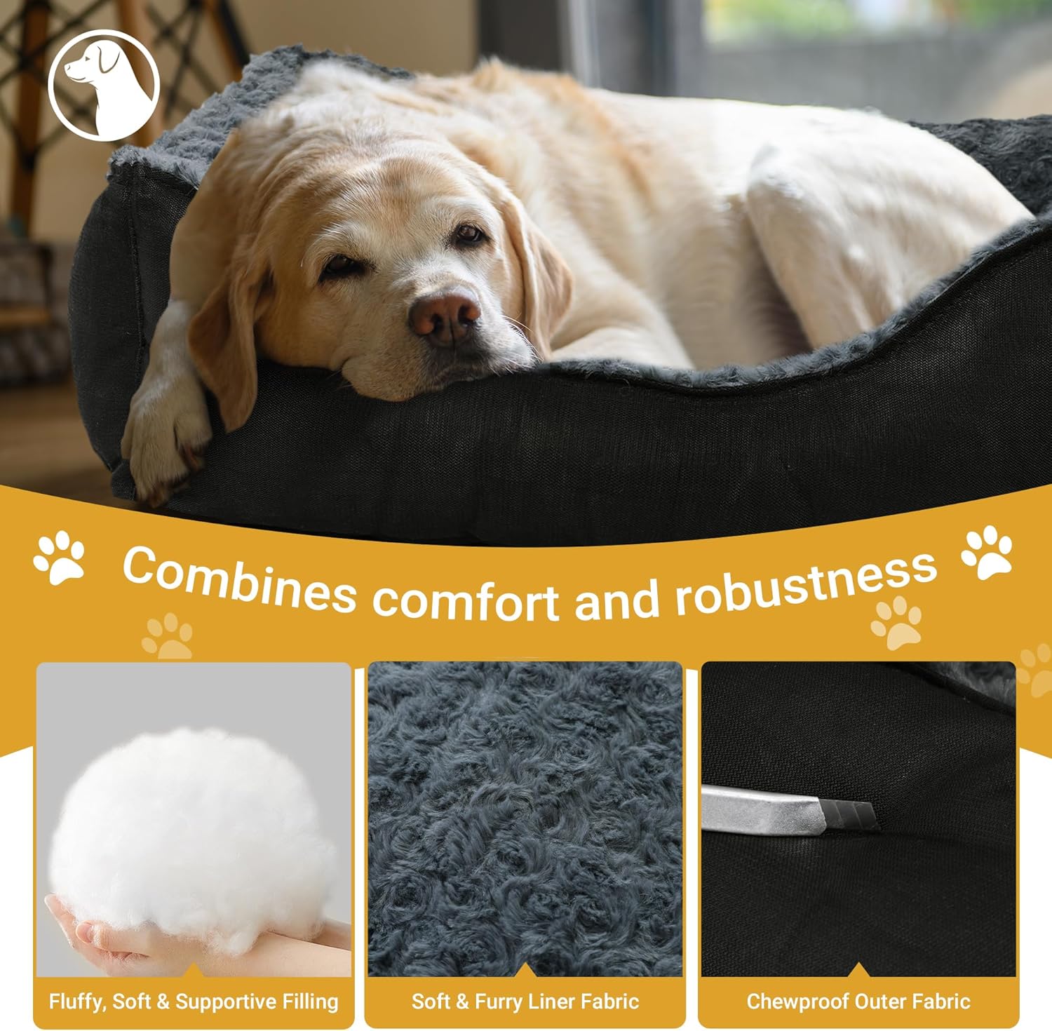 review HOMBYS Indestructible Dog Bed Chew Proof Dog Bed for Aggressive Chewers, Orthopedic Dog Bed & Sofa for Large Dog, Soft Plush Inner Liner with Bite-Proof Outer Cover, Waterproof & Leakproof-30X24X9