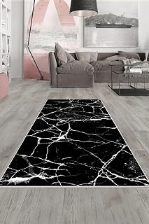 Pelangi Siyah Mermer Desenli Yıkanabilir Kaymaz Taban Leke Tutmaz Modern Salon Halısı Ve Yolluk, Koyu Siyah 80 x 50, 13580758050728