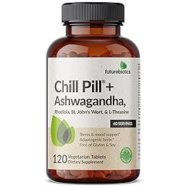 Futurebiotics Chill Pill + Ashwagandha, Rhodiola, St. Johns Wort, & L-Theanine - Non-GMO, 120 Vegetarian Tablets