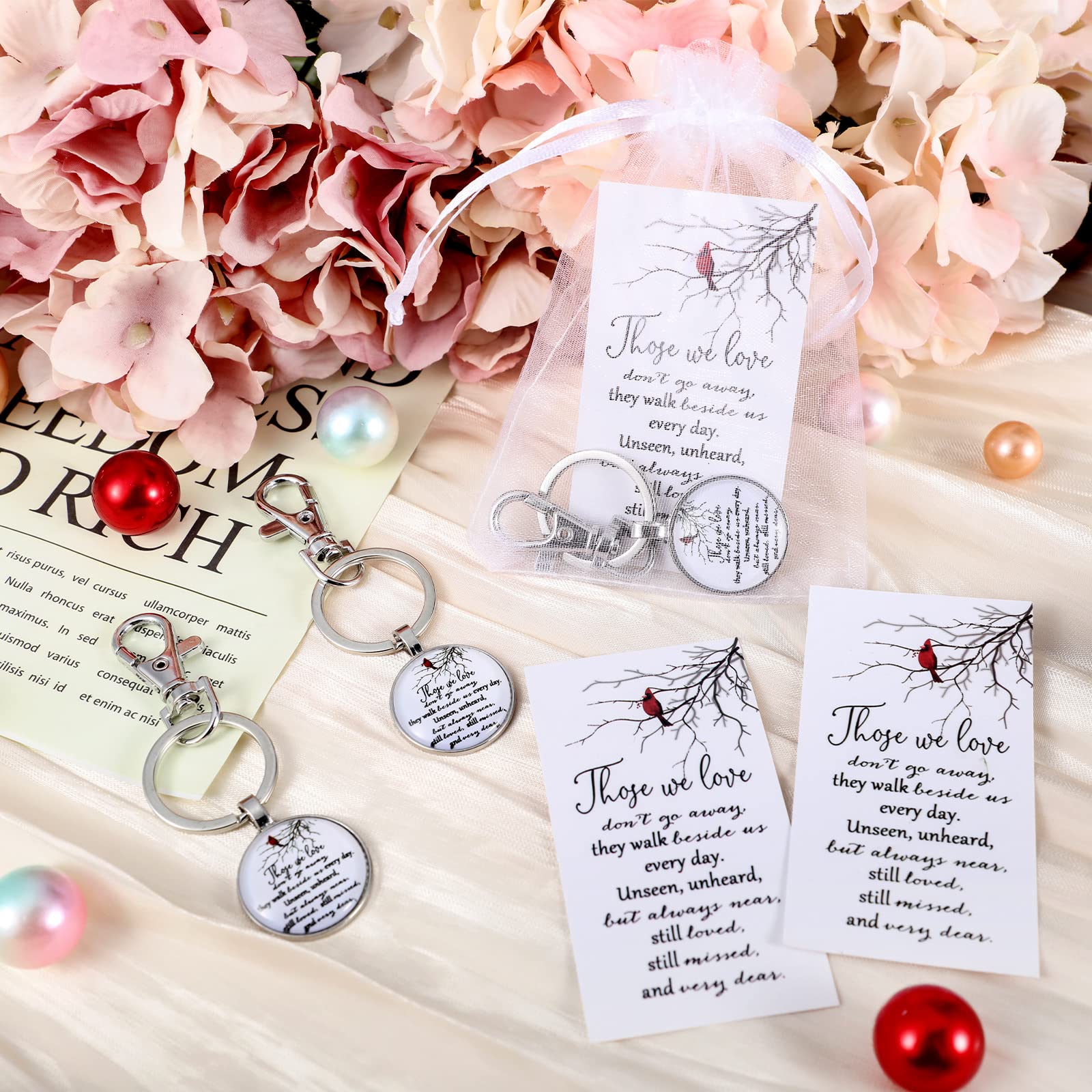 Fumete 12 Set Cardinal Keychain Gifts Red Cardinal Key Ring Memorial Gift Sympathy Gifts for Loss of Loved One with Card Bag Funeral Remembrance Condolence Bereavement