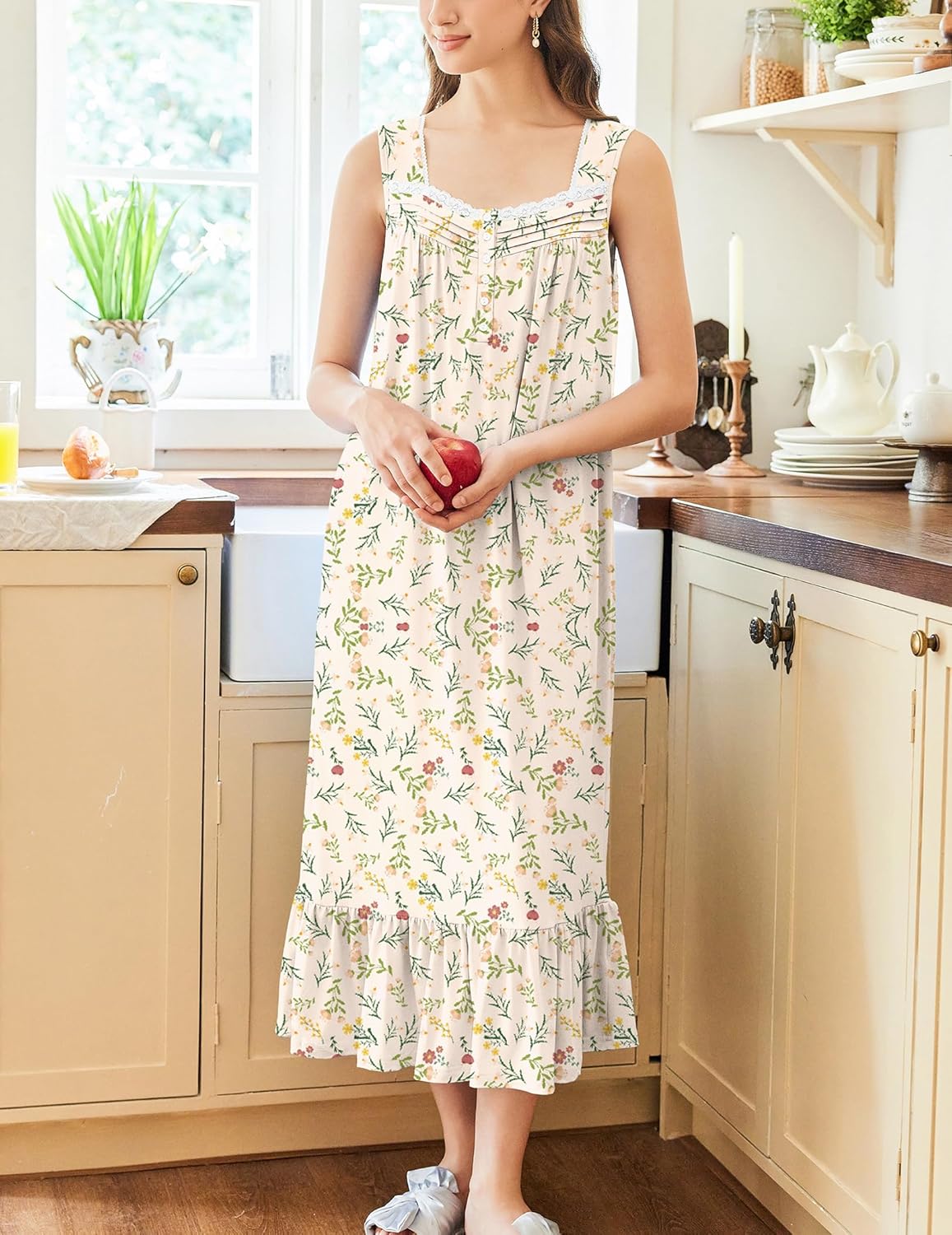 Ekouaer Nightgowns for Women Long Sleeveless Night Gown Victorian Nightdress Button Sleepshirt Soft Sleepwear S-XXXL - Image 2