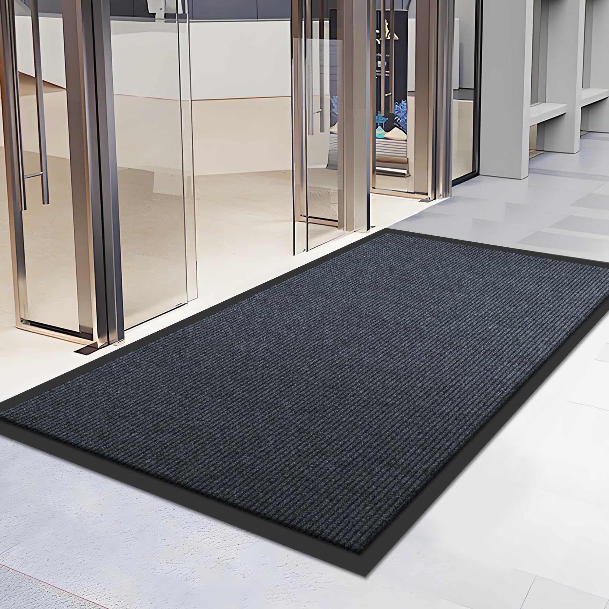 Extra Large Front Door Mat, 5 x 3 Feet Indoor Outdoor Entrance Mat, Heavy Duty Commercial Floor Mats, Non-Slip Rubber Backing Doormat for Entryway,