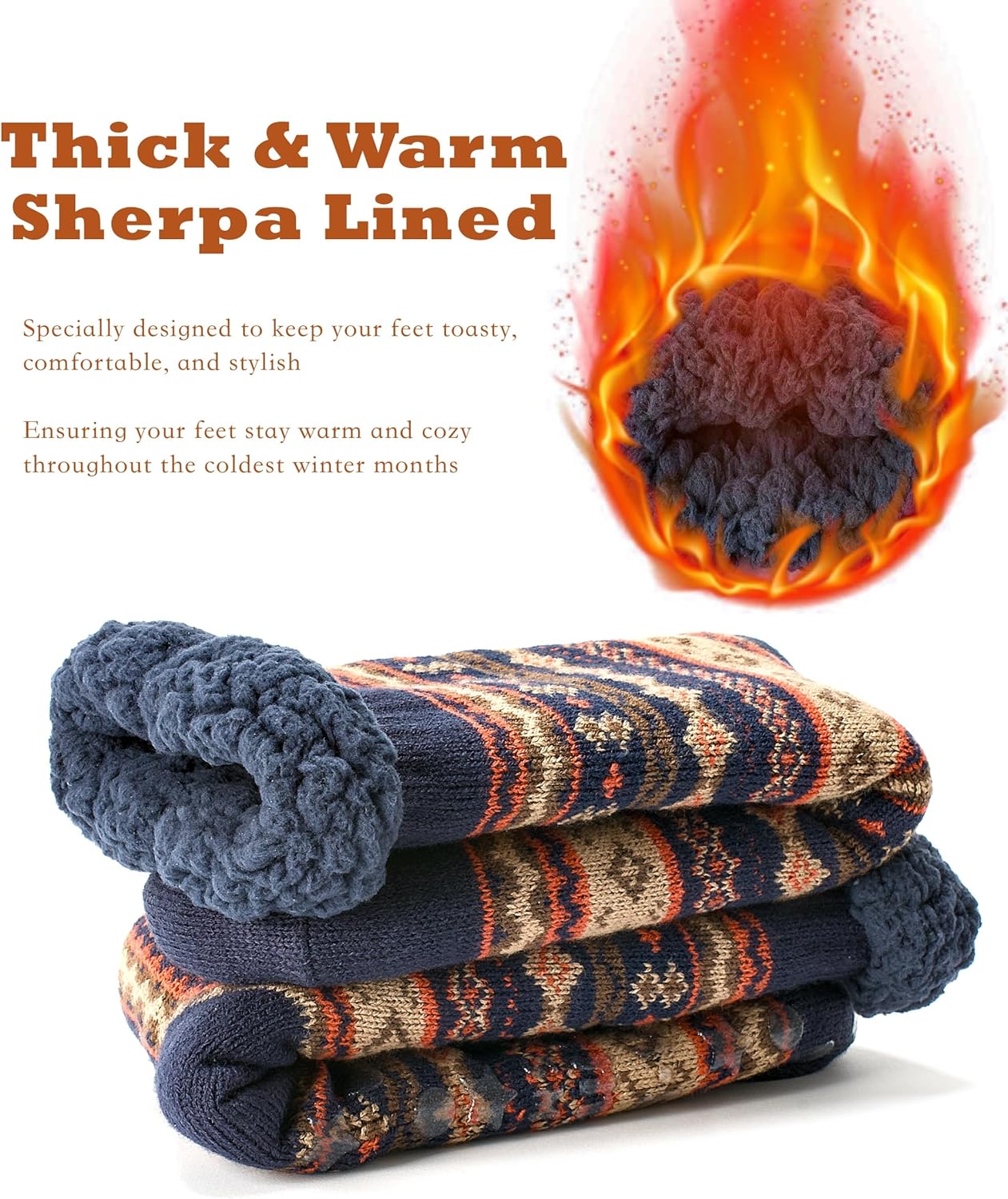 cosyone1997 Men's Warm Slipper Socks with Grips, Winter Thermal Cabin Fuzzy Socks - Image 4