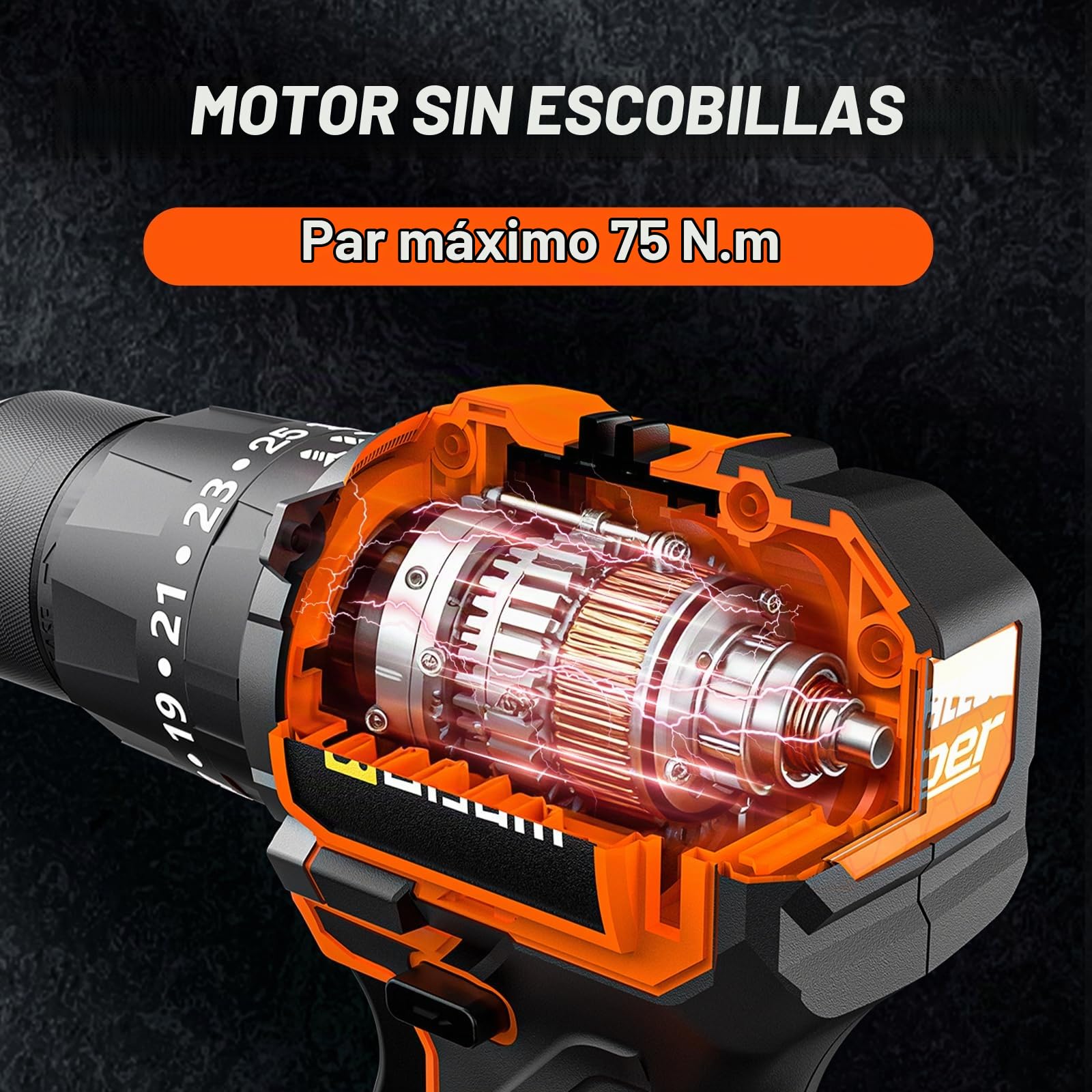 Taladro a Batería 21V, Kit Taladro Inalámbrico Con 2 Baterías, Motor Brushless 1200W 75Nm, 25+3 Niveles, Mandril 13mm, 2 Velocidades, Gran LED, 29 Accesorios Para Hogar & DIY de Jardín