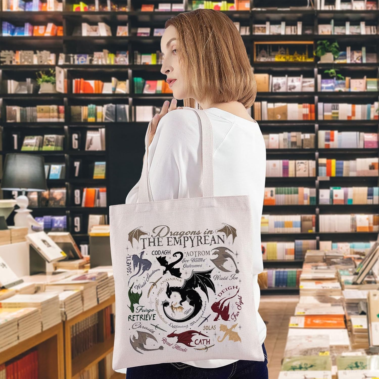 WZMPA Empyrean Dragon Tote Bag Empyrean Bookish Gifts 4th Wing Novel Grocery Bag Dragon Rider Merchandise - Image 2