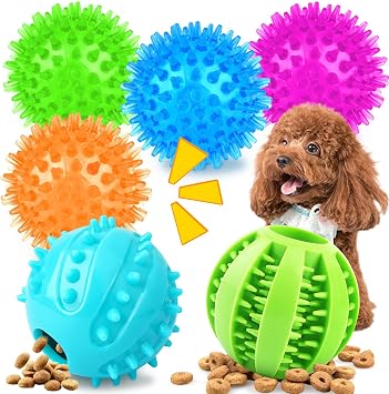 Puppy Toys for Teething, 6 Pack Interactive Dog Toys, 2.5" Squeaky Dog Balls and Treat Balls, Dog Chew Toys for Intellect Training, Small to Medium Breed