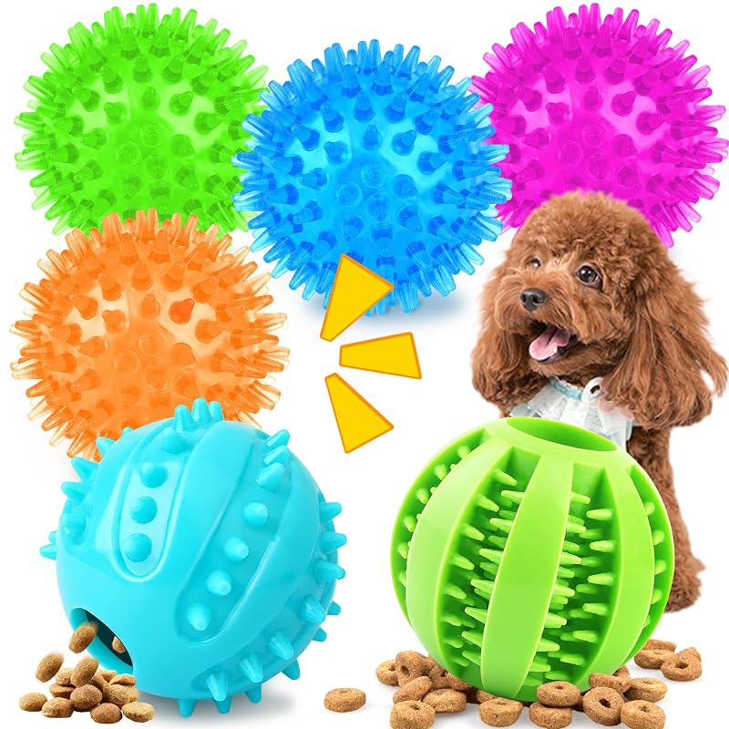 Bolas para Cães de Borracha com Apito e Dispensador de Petiscos PatsFran, Pacote com 6