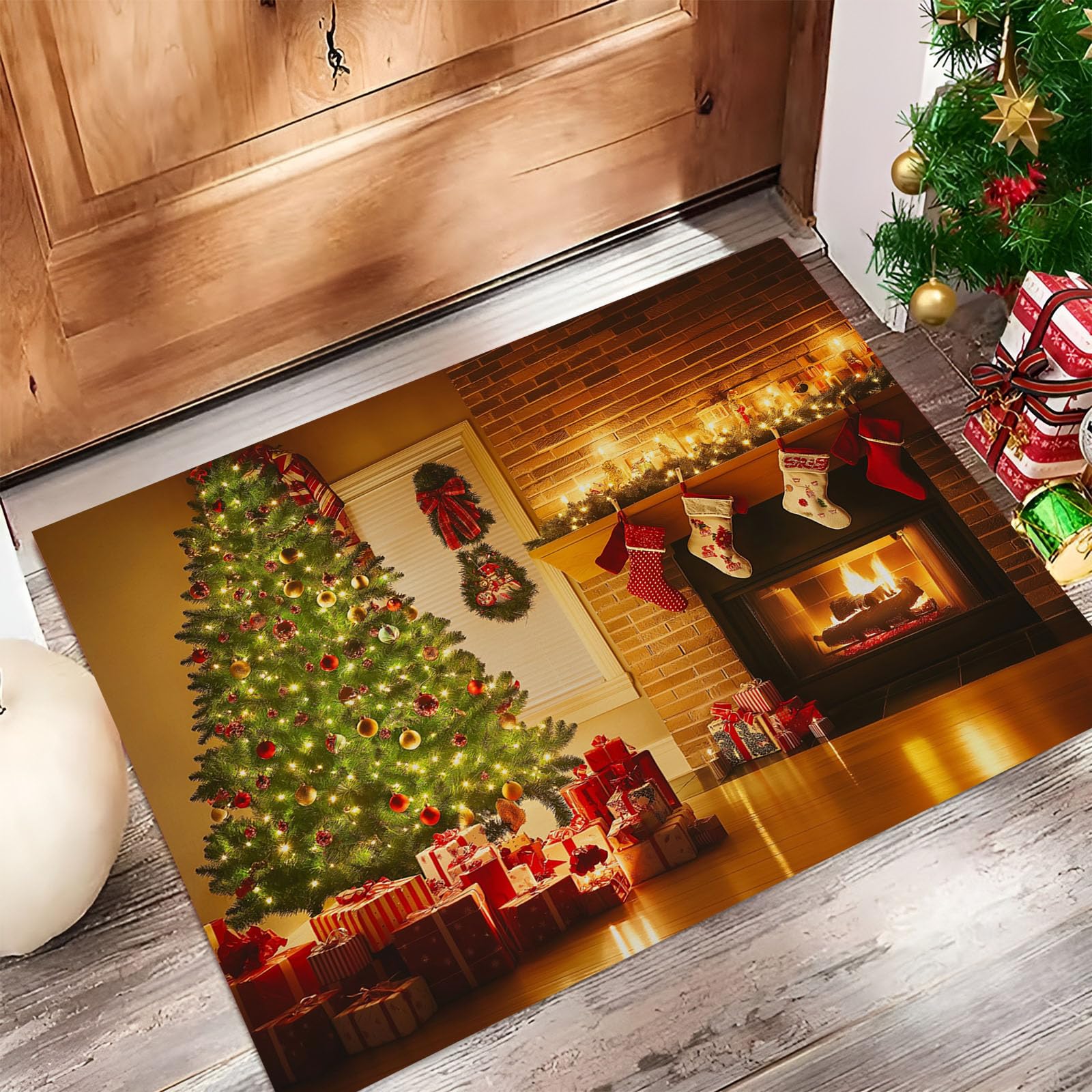 Tapis de cuisine cheminée de Noël 50x80cm lavable et antidérapant