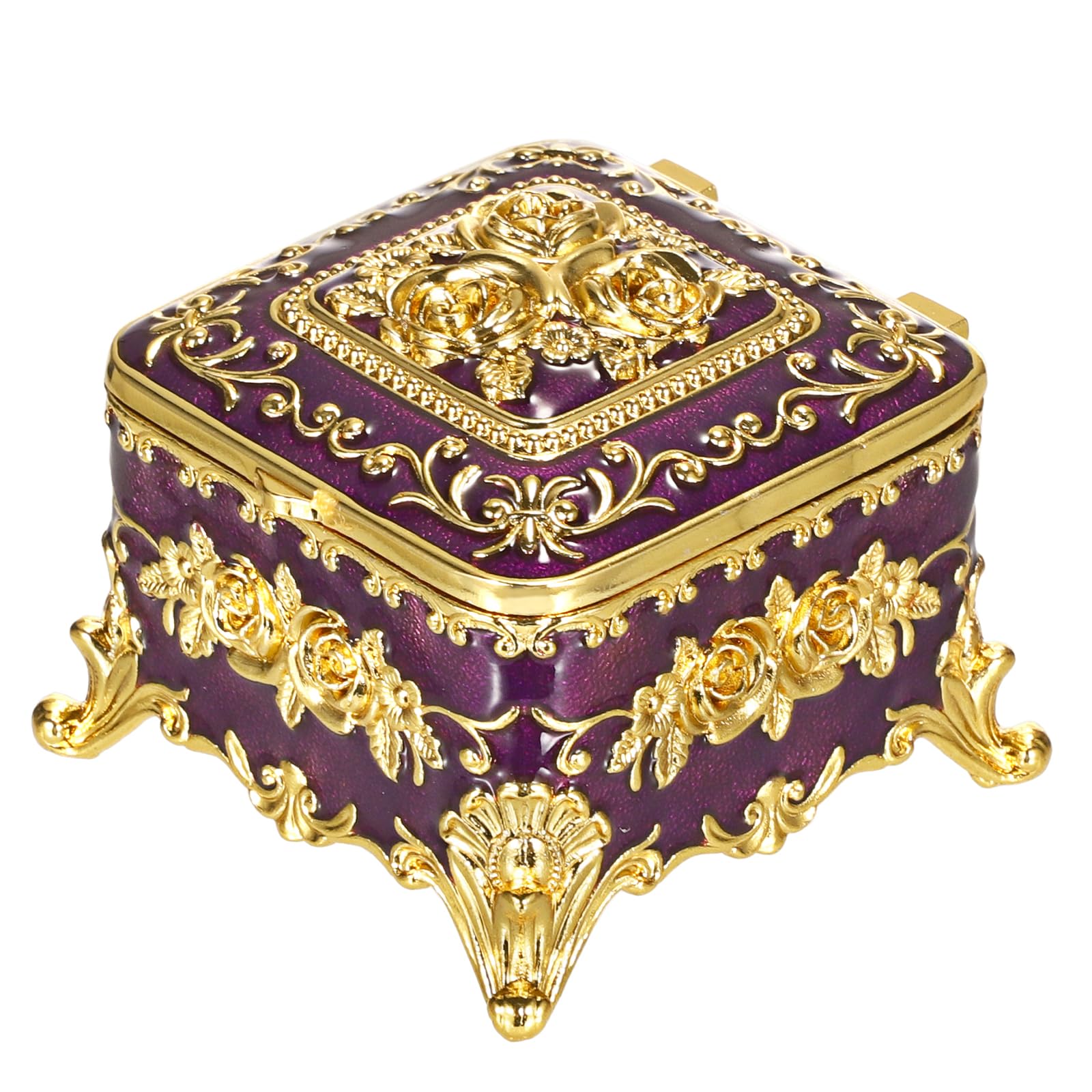 Hipiwe Vintage Jewelry Box Small Trinket Storage Organizer Box Gold Metal Chest Ring Case Treasure Chest Square Keepsake