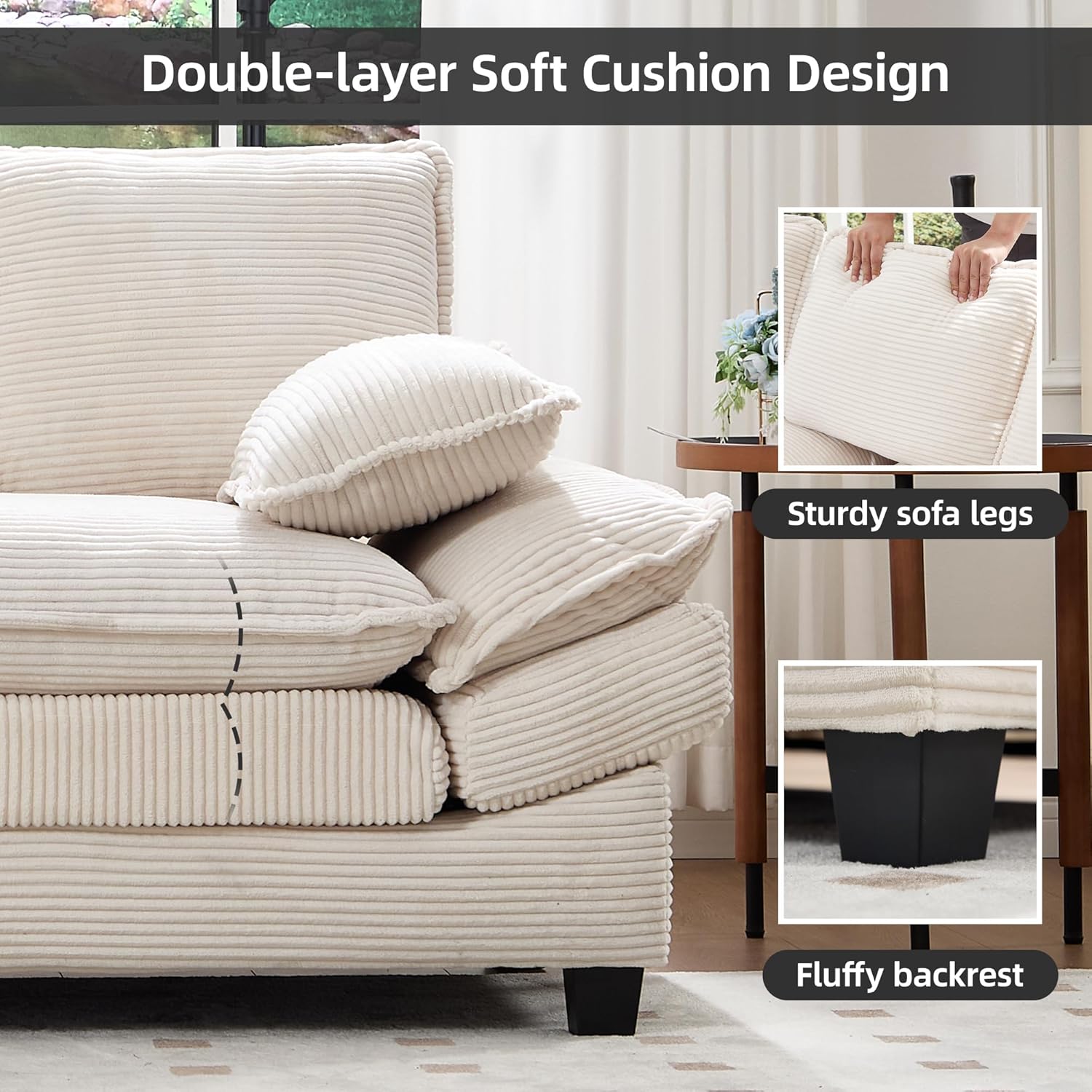 Opiesit 83" Loveseat Couch, Modern 2-Seat Sofa with High-Elastic Sponge, Easy Assembly, Comfy Upholstered 2 Seater Couch for Living Room, Apartment, Bedroom (Beige)