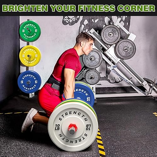 Miniatura 6 de XDDIAS Juego de discos olímpicos coloridos de 2 pulgadas, juego de discos de peso olímpico de goma de color de alto rebote, ideal para gimnasio en