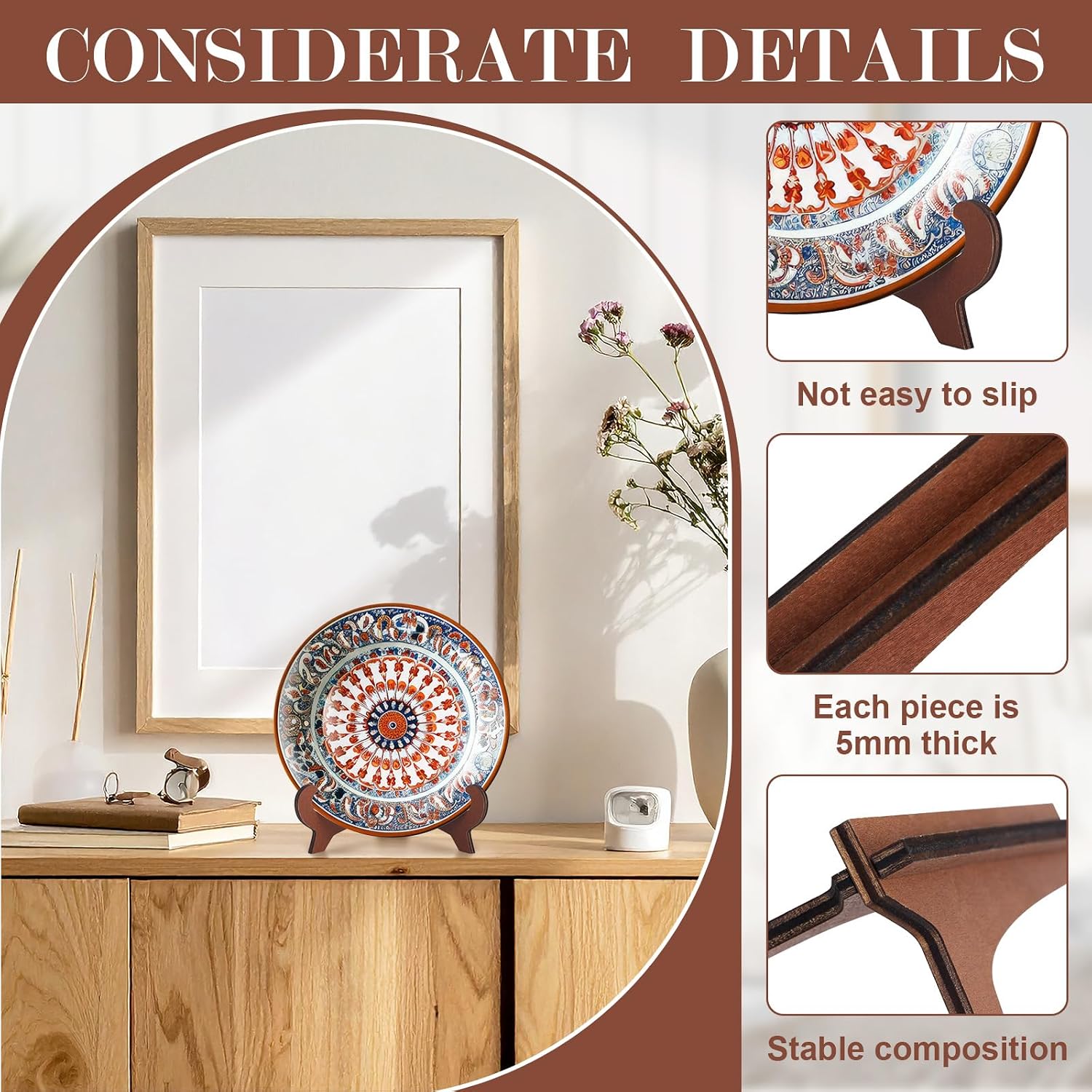 8 Pack Wooden Plate Stands for Display 5/6/7/8/9/10inch Holders