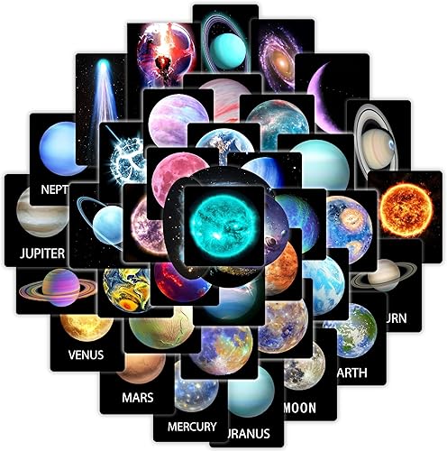 Miniatura 8 de Calcomanías para botella de agua de planeta espacial para niños, 119 unidades, calcomanías de vinilo impermeables de astronauta para laptop,