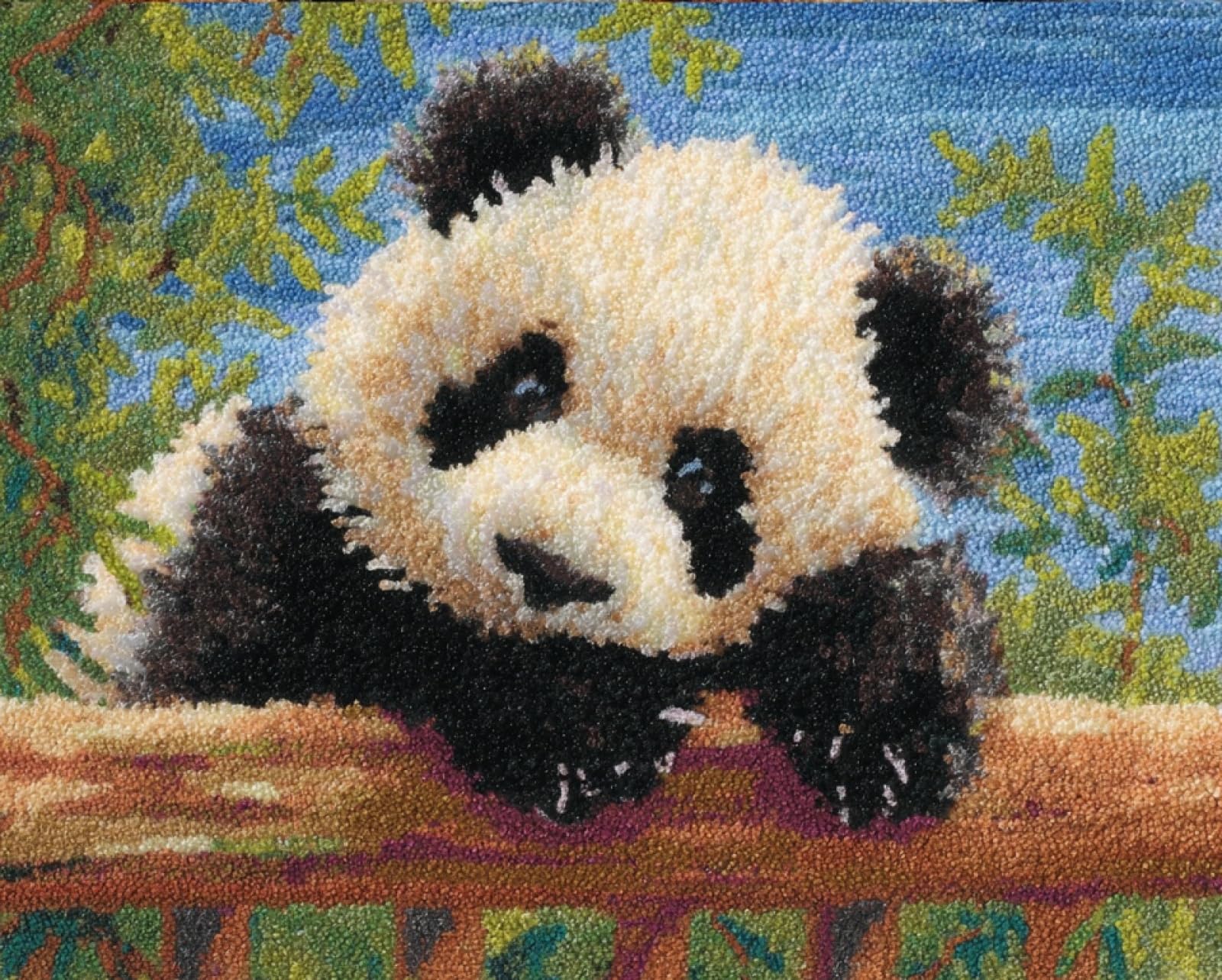 Wallphantom DIY Alfombras Kits De Ganchillo,Los pandas estaban posados en la valla.,Kit De Ganchillo Para Principiantes,set De Lona Para Hacer Alfombras Para El Hogar,80x115cm