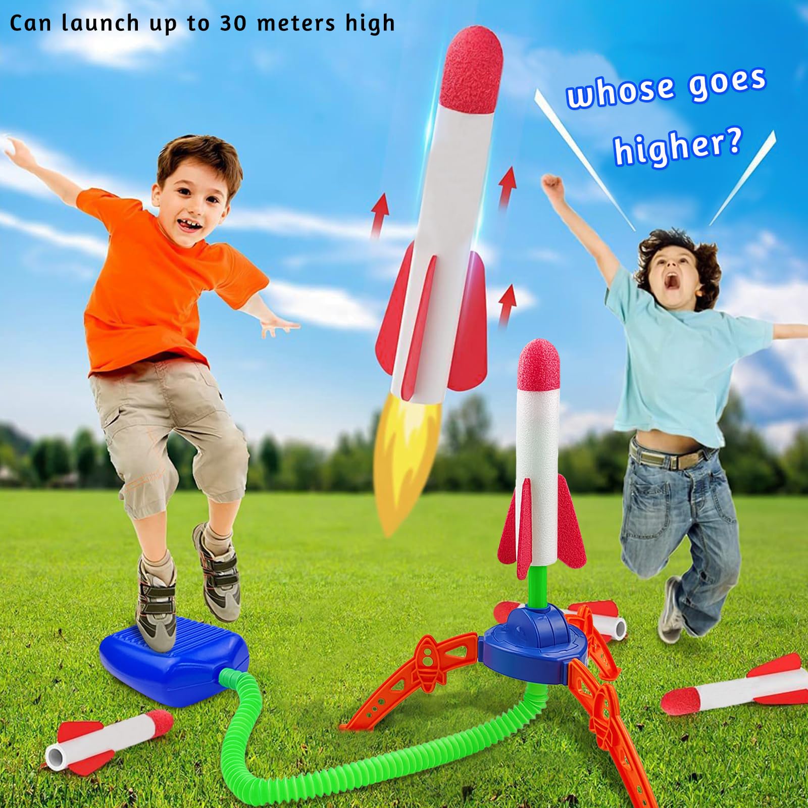 JIASHA Razzo Spaziale Giocattolo, Spara Razzi Bambini con 6 Razzi di Schiuma, Lanciarazzi Giocattolo,Giochi da Giardino per Bambini per Bambini di 3-12 Anni Regalo per ragazzi