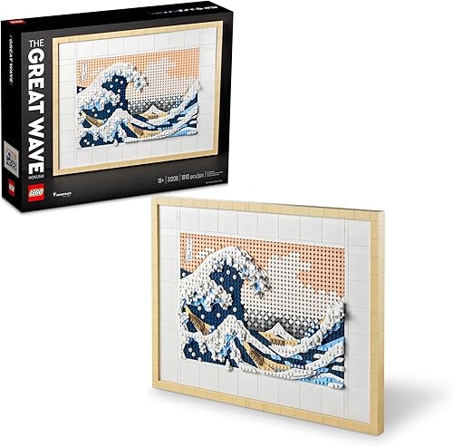 LEGO Art Hokusai  The Great Wave 31208, kit de manualidades de arte de pared japonés 3D, lienzo enmarcado del océano, pasatiempos de actividades
