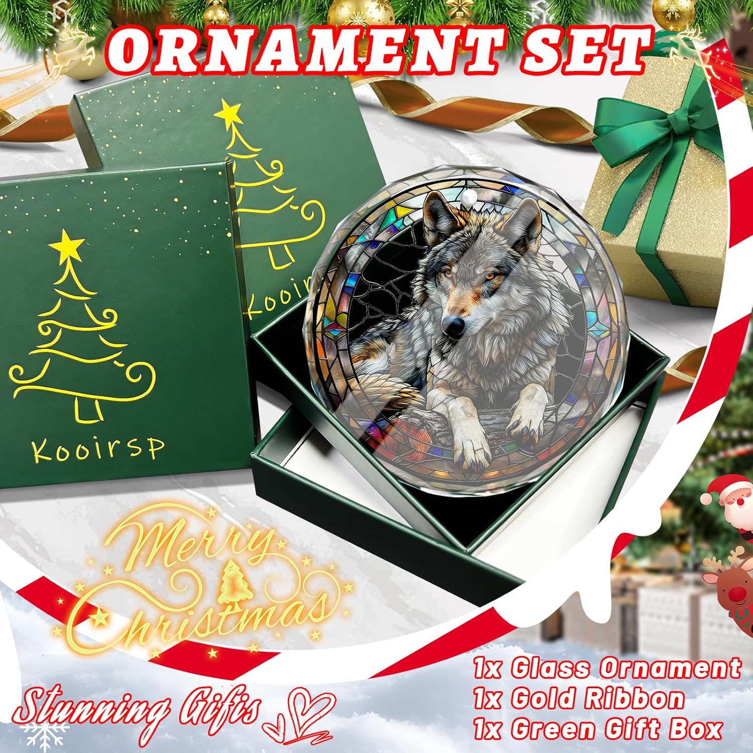 Wolf Ornaments for Christmas Tree, Stained Glass Ornament and Christmas Tree Decorations, Xmas Gifts for Wolf Lovers - Image 3