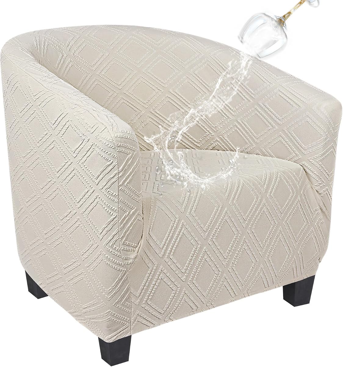 SearchI Funda impermeable para silla de club, funda elástica para silla de barril, funda de jacquard para silla de bañera, funda de licra para sillón, funda de sofá extraíble, protector de muebles, funda para sillón para sala de estar (beige)