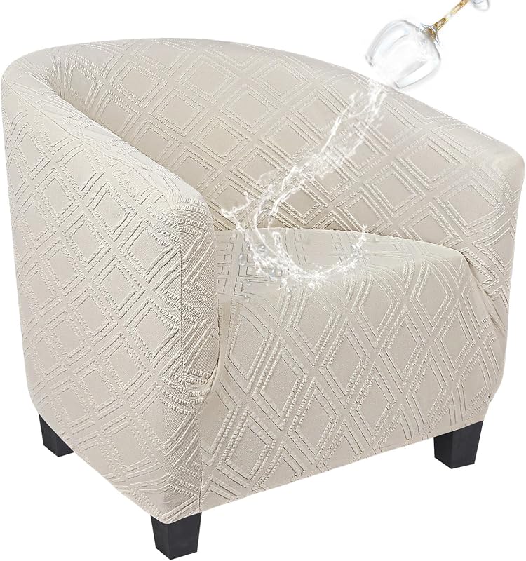 SearchI Funda impermeable para silla de club, funda elástica para silla de barril, funda de jacquard para silla de bañera, funda de licra para sillón, funda de sofá extraíble, protector de muebles, funda para sillón para sala de estar (beige)
