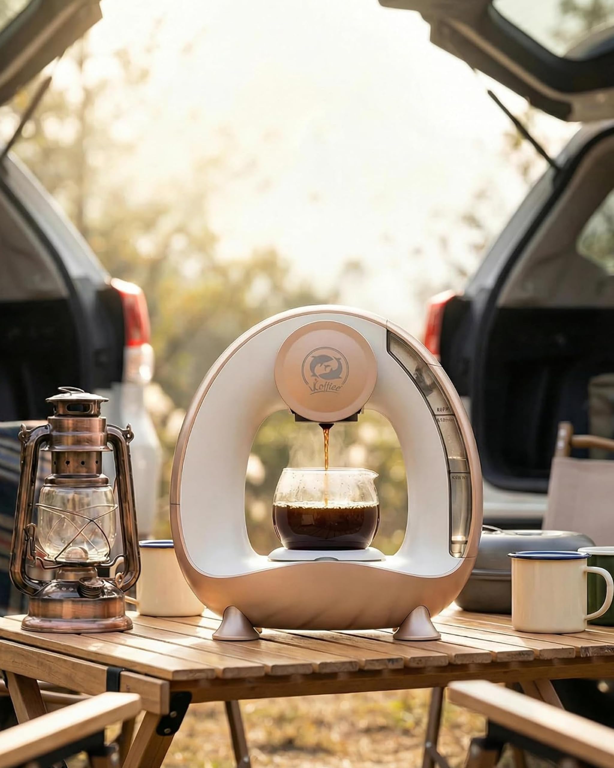 i Cafilas Mini Machine à Café Électrique, Cafetière 2-en-1 pour Café Moulu et Thé, Chauffage Rapide 20 s, Café Prêt en 2 min, Compacte pour Petit Espace, Champagne