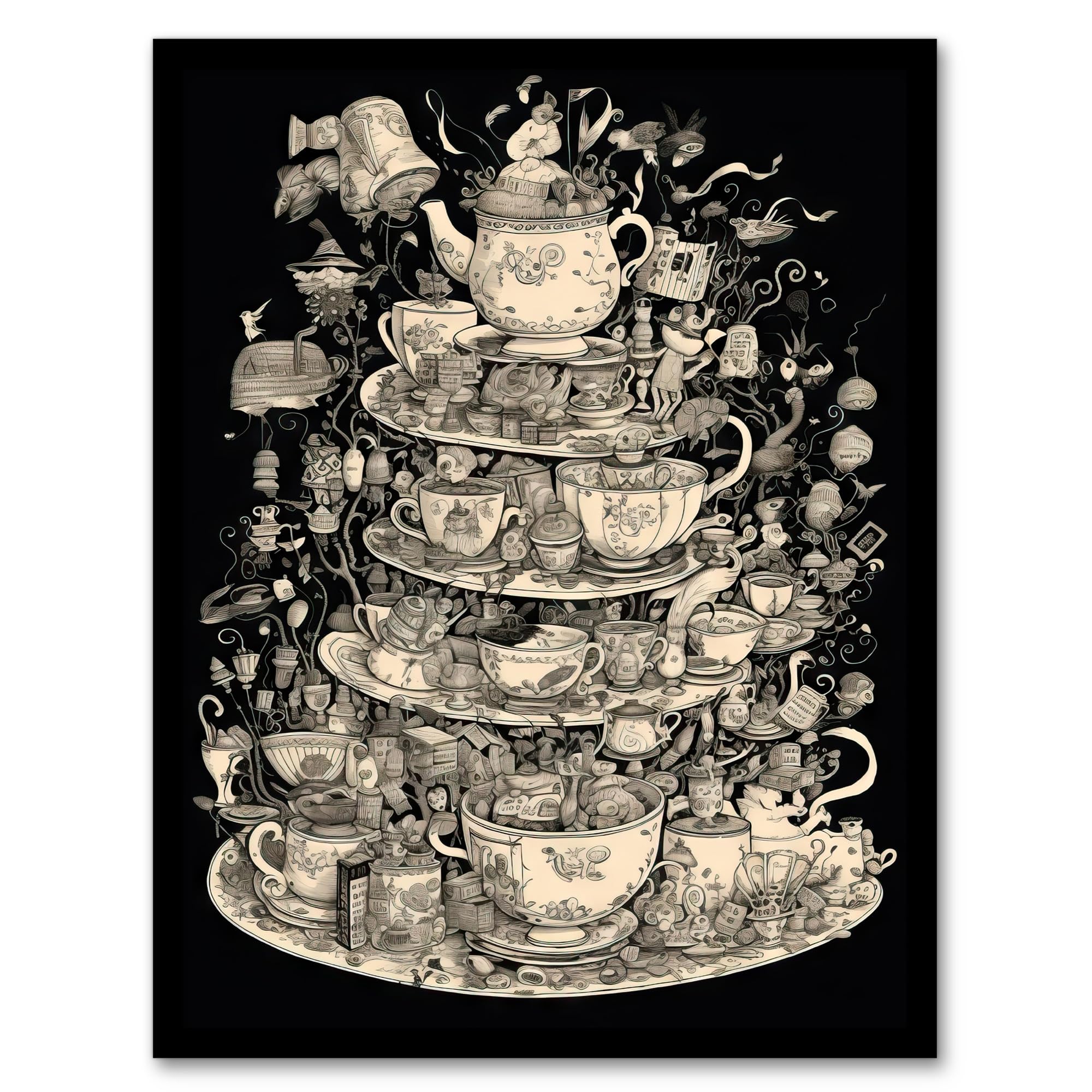 Artery8 Alice In Wonderland Mad Hatter Tea Party Whimsical Magical Adventure Painting Artwork Framed Wall Art Print 18X24 Inch